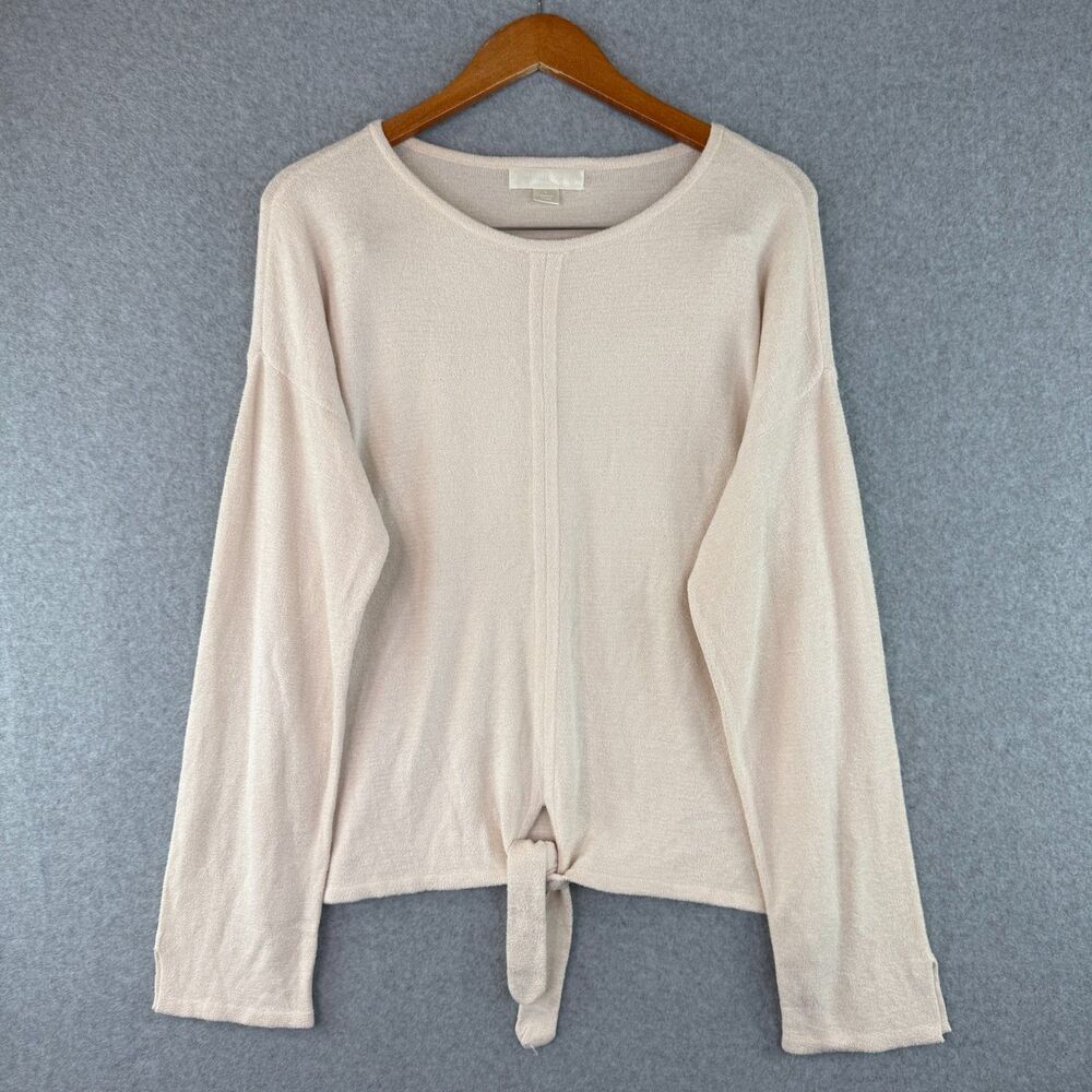 Barefoot Dreams Ivory CozyChic Ultra Lite Tie Front Top Women's Sz L Loungewear